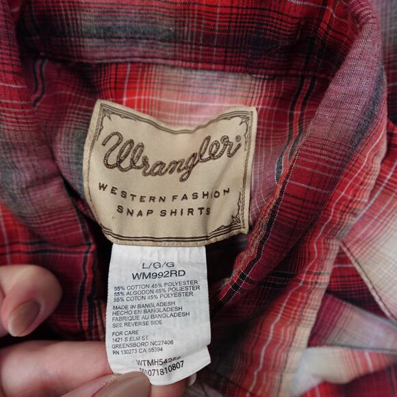 Wrangler Shirt Mens Large Pearl Snap Western Plaid Long Sleeve Pockets Rodeo - Picture 2 of 7